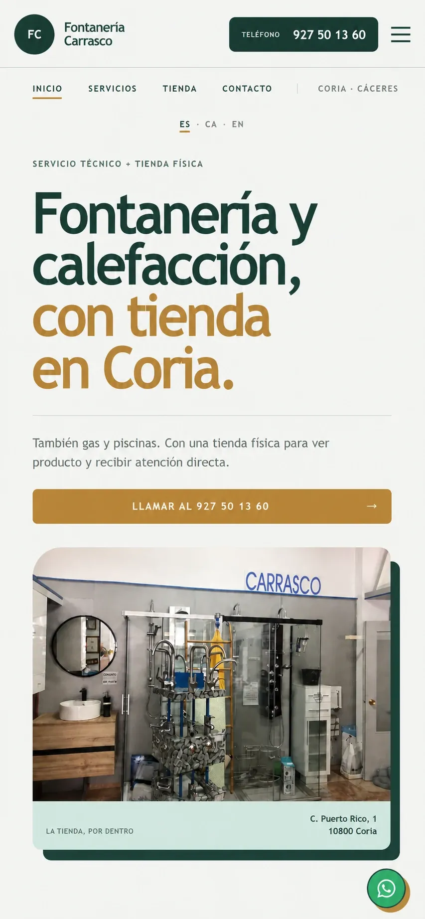 Versión móvil de la web diseñada para Fontanería Carrasco